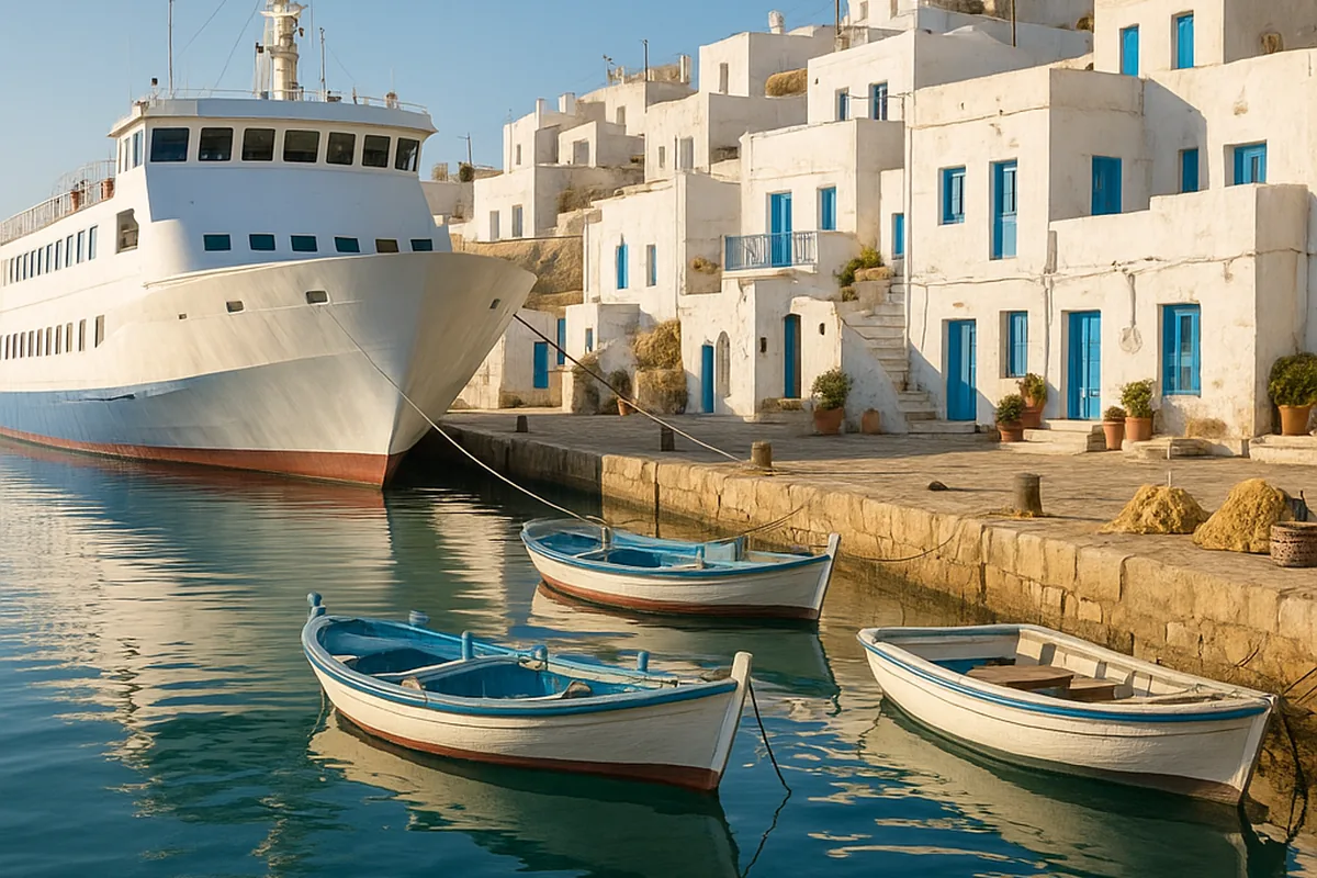 Λιμάνι με πλοίο σε νησί των Κυκλάδων